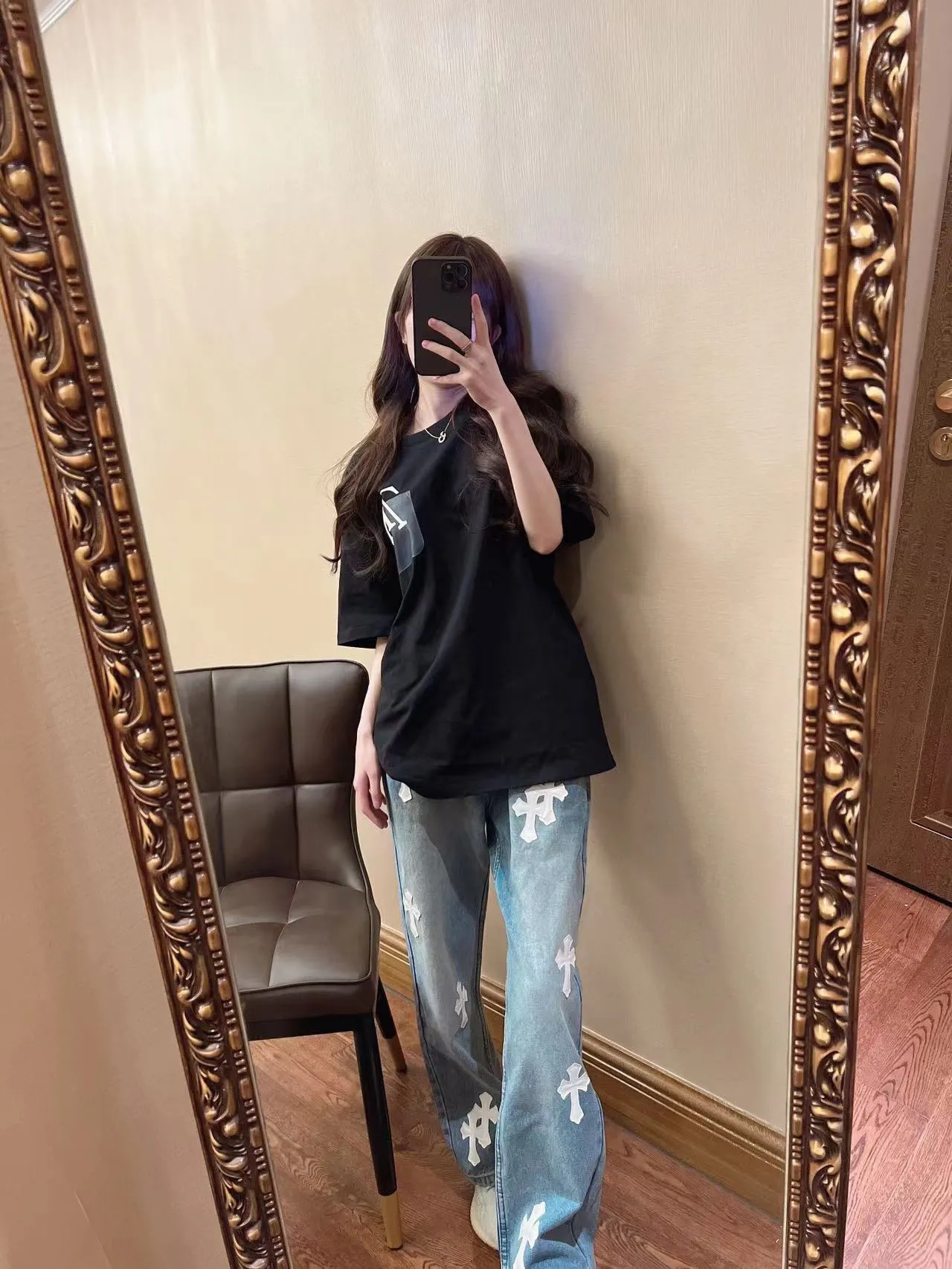 Louis Vuitton/Louis Vuitton 22ss fake pocket letter printed short sleeves